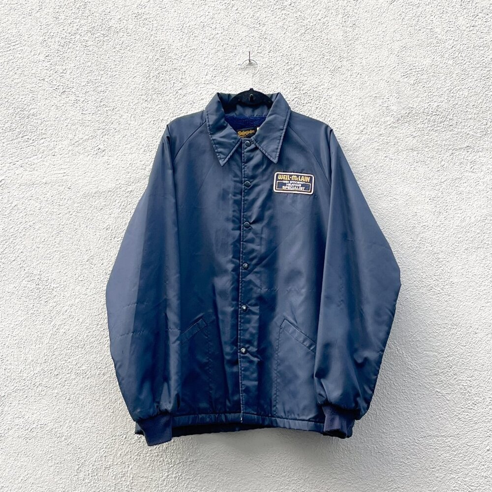 Vintage 70's Men's Swingster Workwear Navy Nylon Sherpa Jacket Size XXL